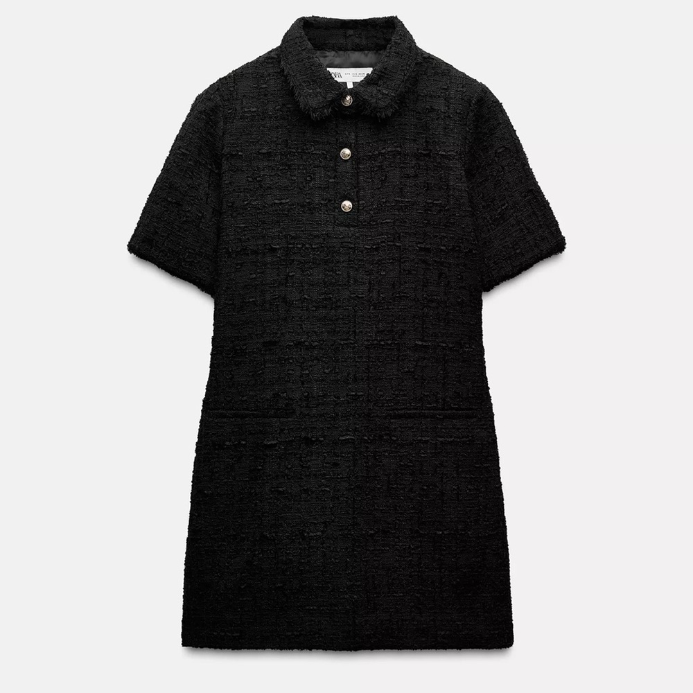 Zara Black Buttoned Mini Dress with Peter Pan Collar